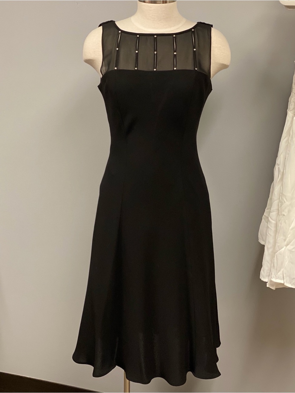 Jones Wear Black Sheer Yoke Midi Dress with Bead Detail